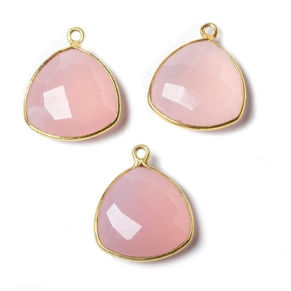 16mm Vermeil Bezel Petal Pink Chalcedony Triangle Focal Pendant 1 piece