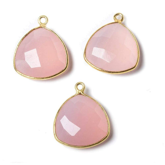 16mm Vermeil Bezel Petal Pink Chalcedony Triangle Focal Pendant 1 piece