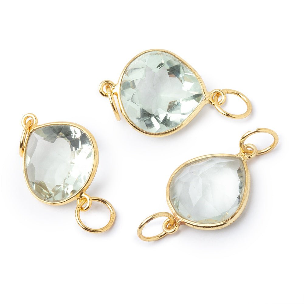 16mm Vermeil Bezel Prasiolite Pavilion Faceted Heart Connector 1 piece