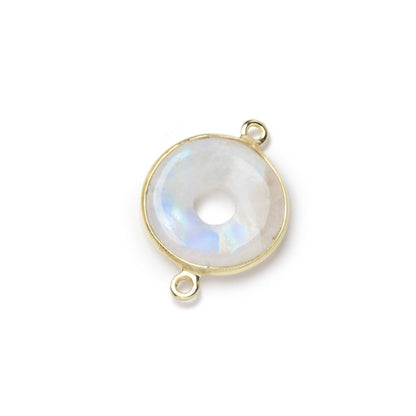 16mm Vermeil Bezel Rainbow Moonstone Coin with Void Connector 1 piece