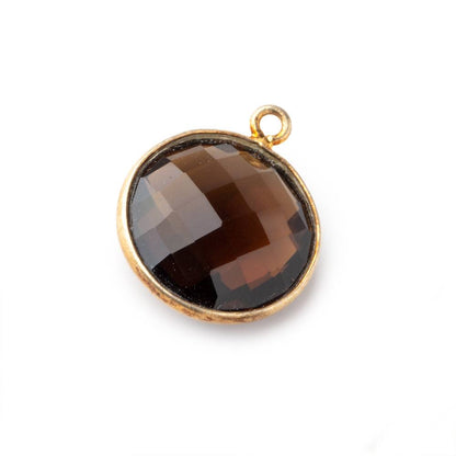 16mm Vermeil Bezeled Whiskey Quartz faceted coin Pendant 1 piece