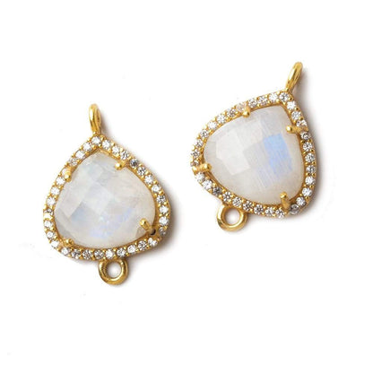 16mm Vermeil CZ Bezel Rainbow Moonstone Heart Connector 1 piece