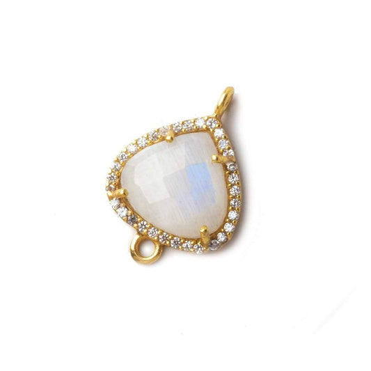 16mm Vermeil CZ Bezel Rainbow Moonstone Heart Connector 1 piece