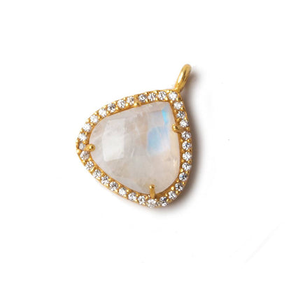 16mm Vermeil CZ Bezel Rainbow Moonstone Heart Pendant 1 piece