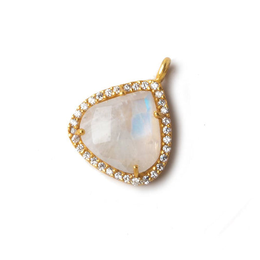 16mm Vermeil CZ Bezel Rainbow Moonstone Heart Pendant 1 piece