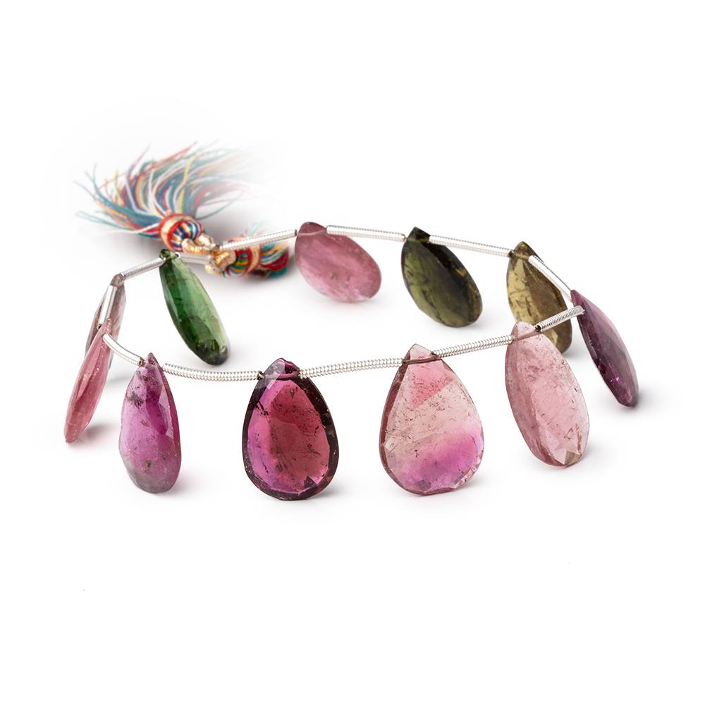 16x11-19x13mm Multi Color Tourmaline Faceted Pear Beads 7.25 inch 11 pieces