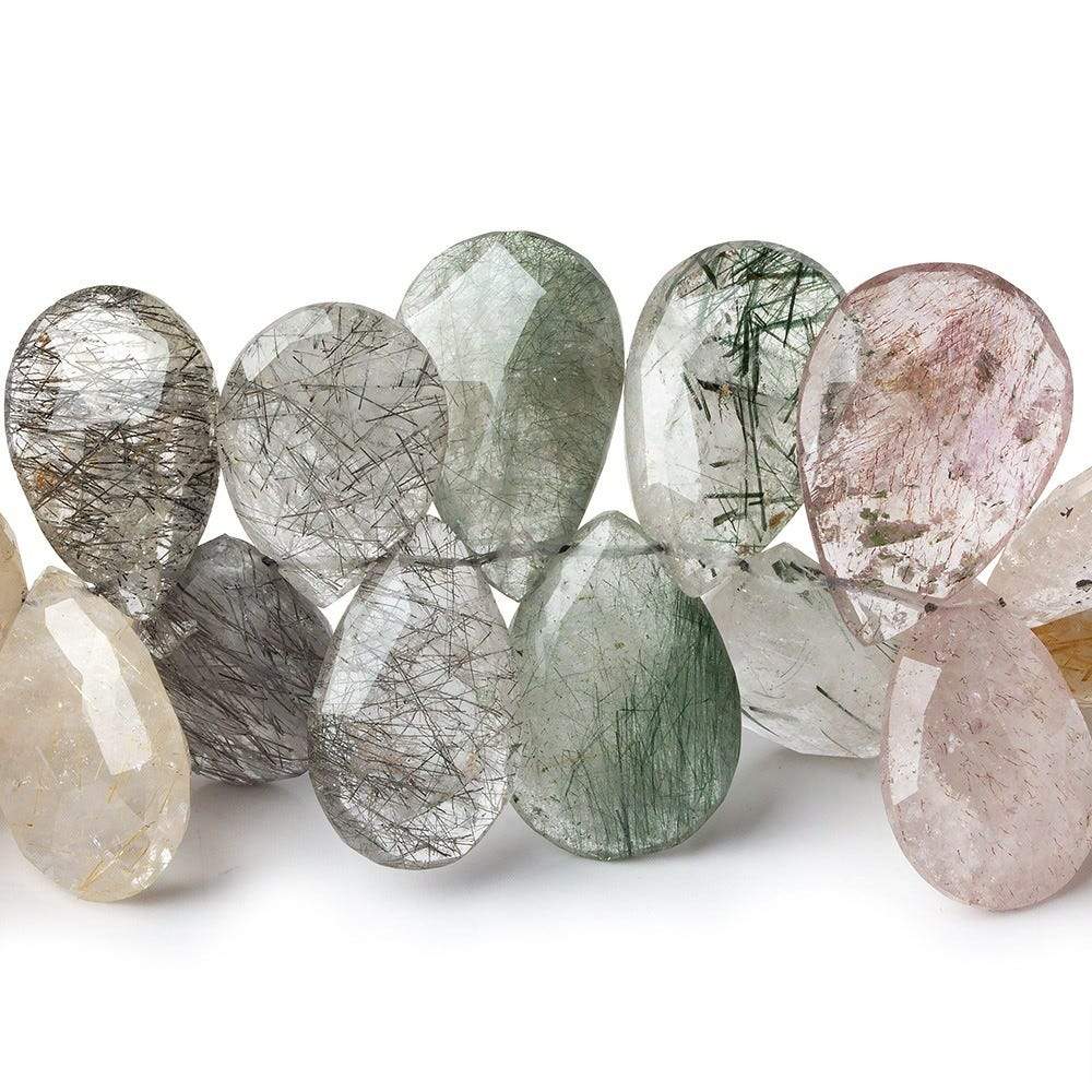 16x11-21x14mm Sagenitic Quartz Faceted Pear Beads 11 inch 54 pcs AA