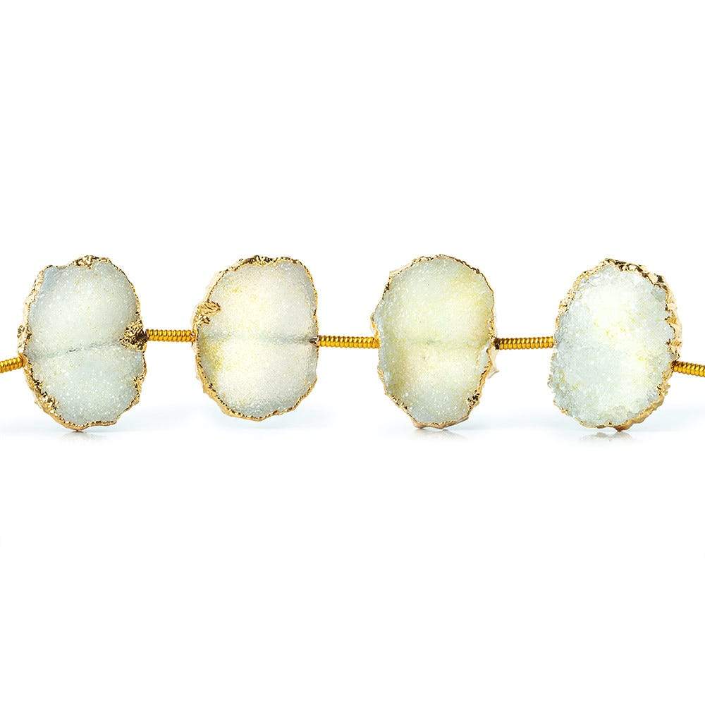 16x12-17x12mm Gold Leafed Pale Yellow Drusy side drilled Slices 8 inch 10 beads