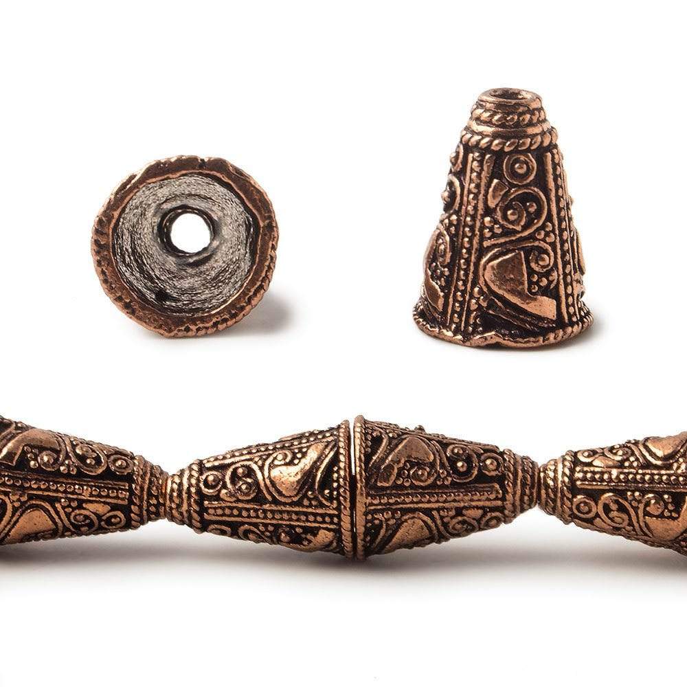 16x12mm Antiqued Copper Cone Granulated Bali Design 8 in 14 pcs