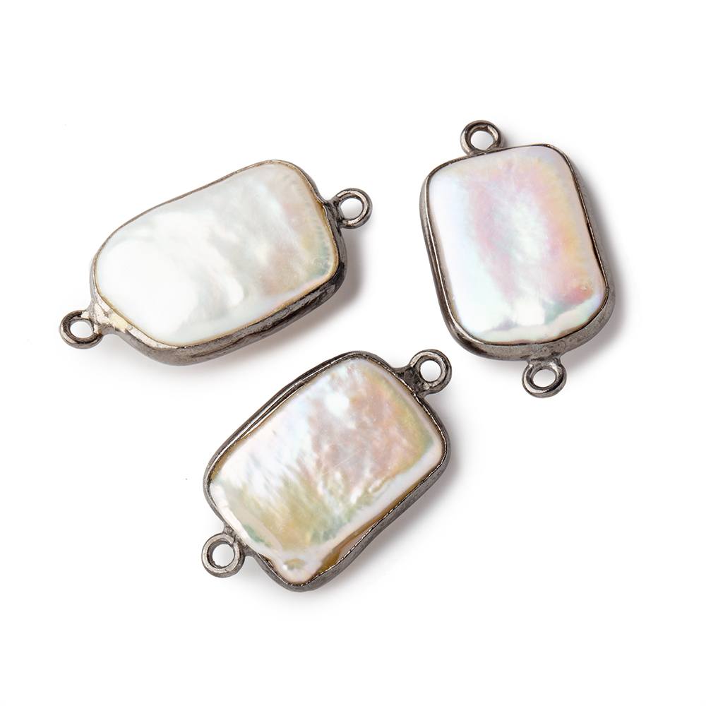 16x12mm Black Gold Bezel Off White Rectangle Pearl Connector 1 piece