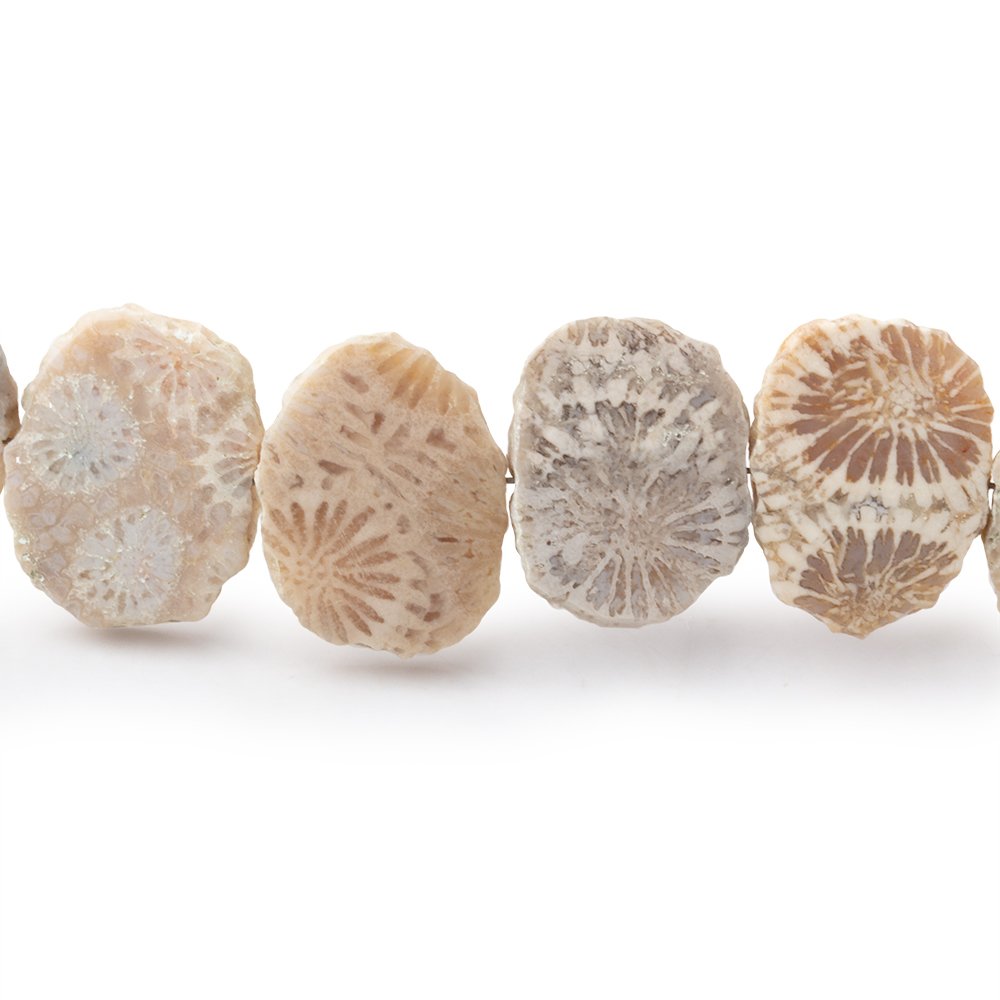 16x12mm Fossil Coral Side Drilled Slice Beads 7.5 inch 16 pieces