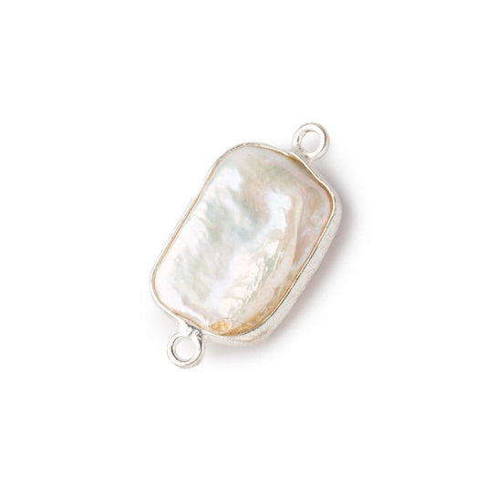 16x12mm Sterling Silver Bezel Off White Rectangle Pearl Connector 1 piece