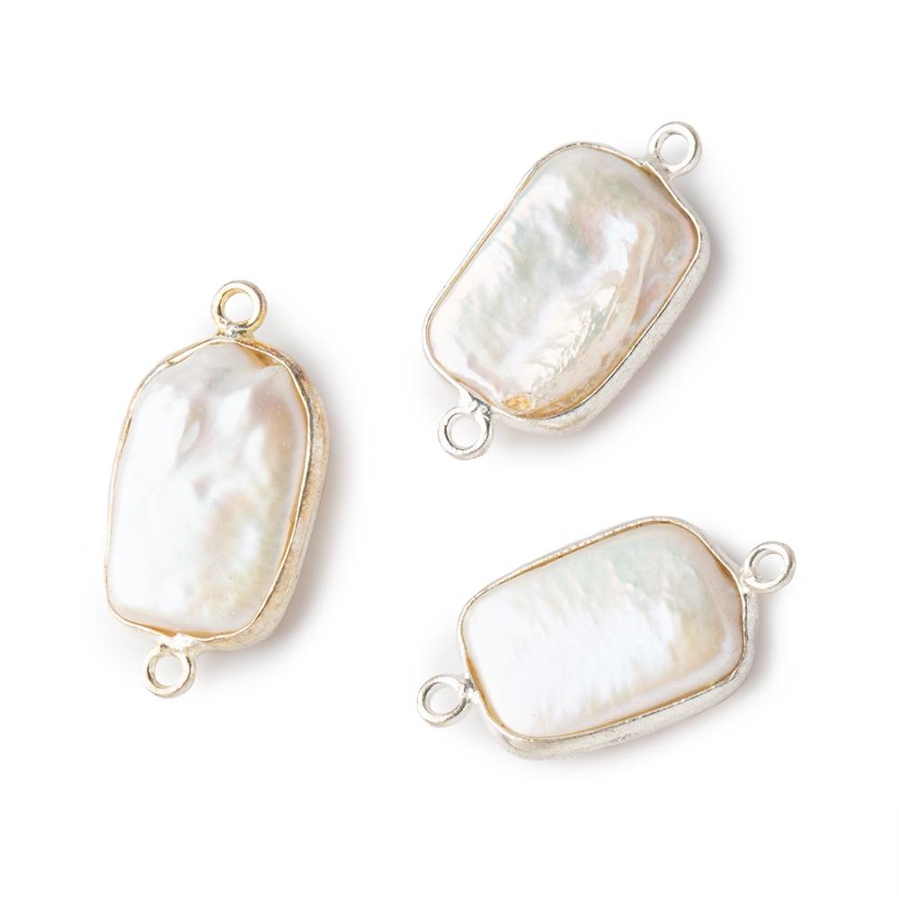 16x12mm Sterling Silver Bezel Off White Rectangle Pearl Connector 1 piece