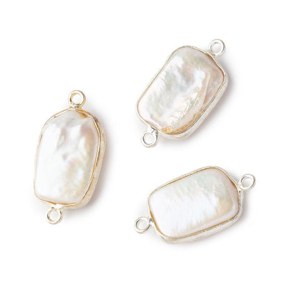 16x12mm Sterling Silver Bezel Off White Rectangle Pearl Connector 1 piece