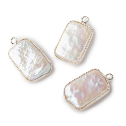 16x12mm Sterling Silver Bezel Off White Rectangle Pearl Pendant 1 piece