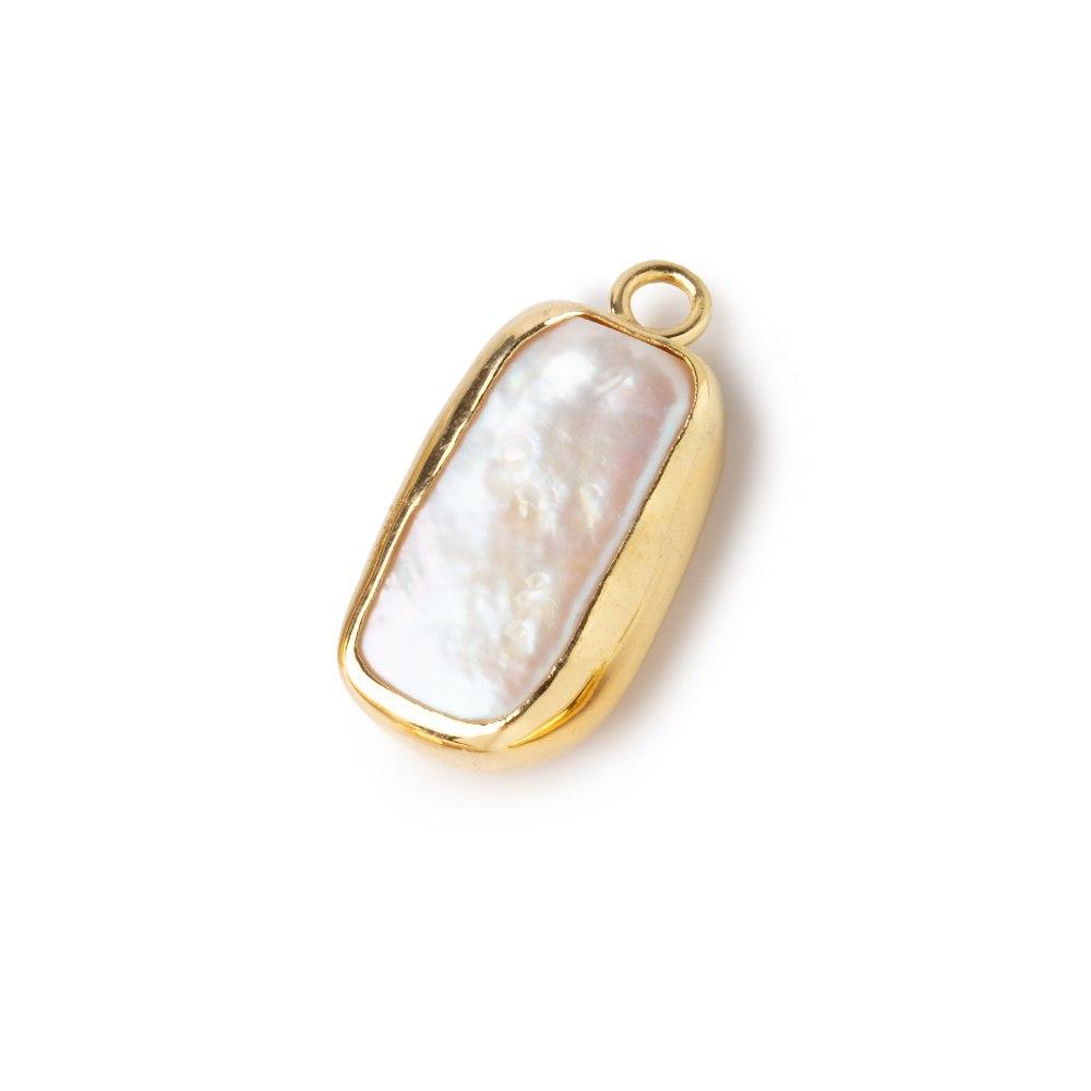 16x12mm Vermeil Bezel Rose White Rectangle Pearl Pendant 1 Piece