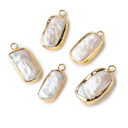 16x12mm Vermeil Bezel Rose White Rectangle Pearl Pendant 1 Piece