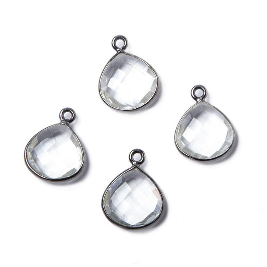 16x12mmOxidized Silver Bezeled Crystal Quartz faceted heart Pendant 1 piece