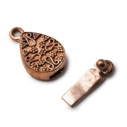 16x12x4mm Copper Box Clasp, Pear Shape With Floral Pattern