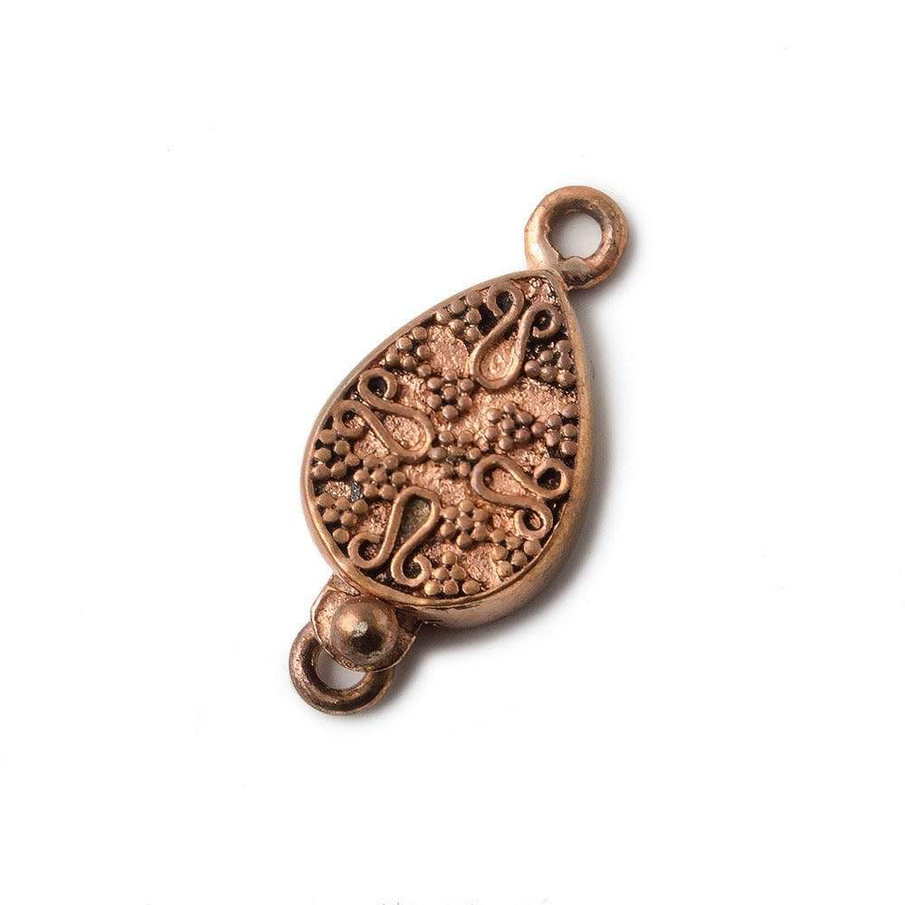 16x12x4mm Copper Box Clasp, Pear Shape With Floral Pattern