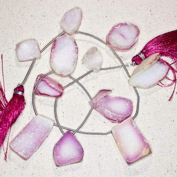 16x13-28x17mm Sorbet Pink Agate Drusy Freeform Beads 11 pieces