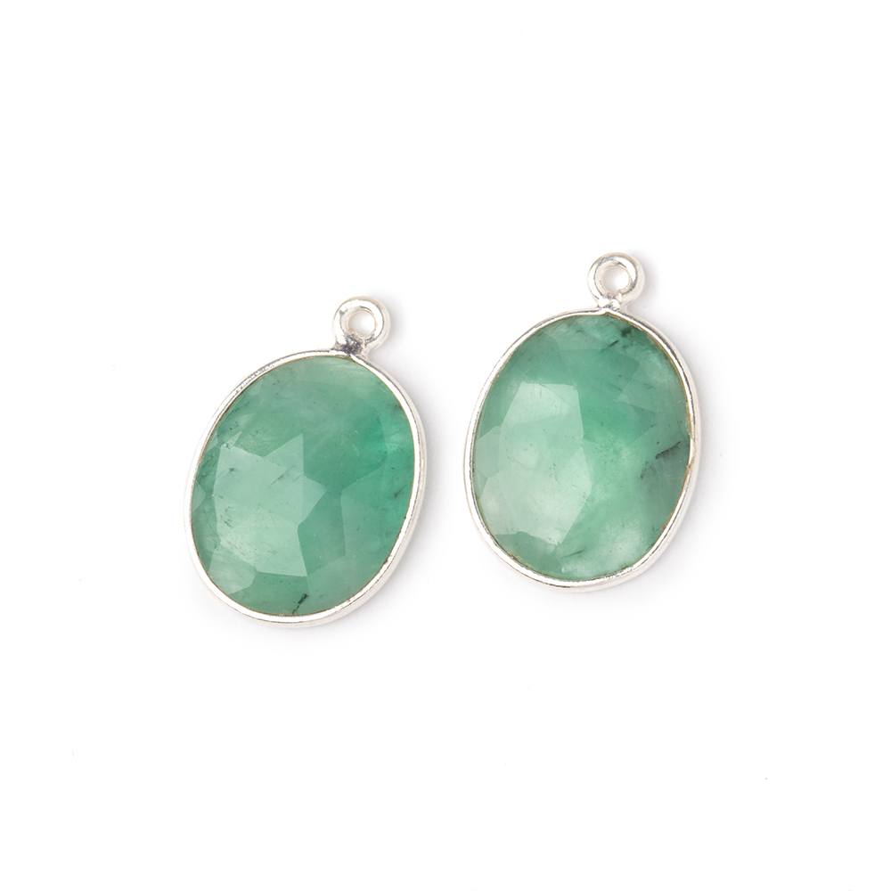 16x13.5mm .925 Silver Bezel Emerald Faceted Freeform Set of 2 Pendants