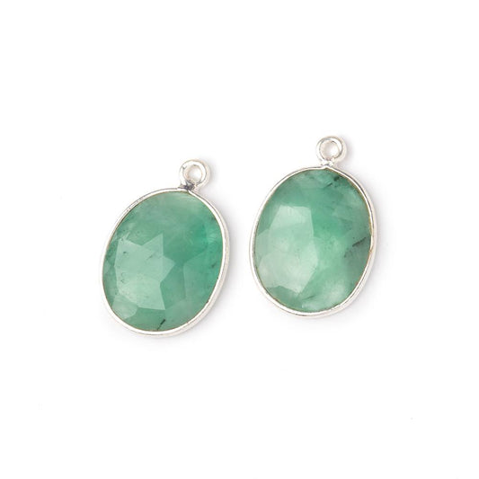 16x13.5mm .925 Silver Bezel Emerald Faceted Freeform Set of 2 Pendants