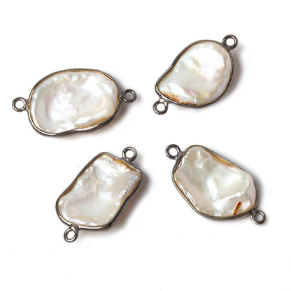 16x13mm Black Gold .925 Bezeled Rose' White Keshi Pearl Connector 1 piece