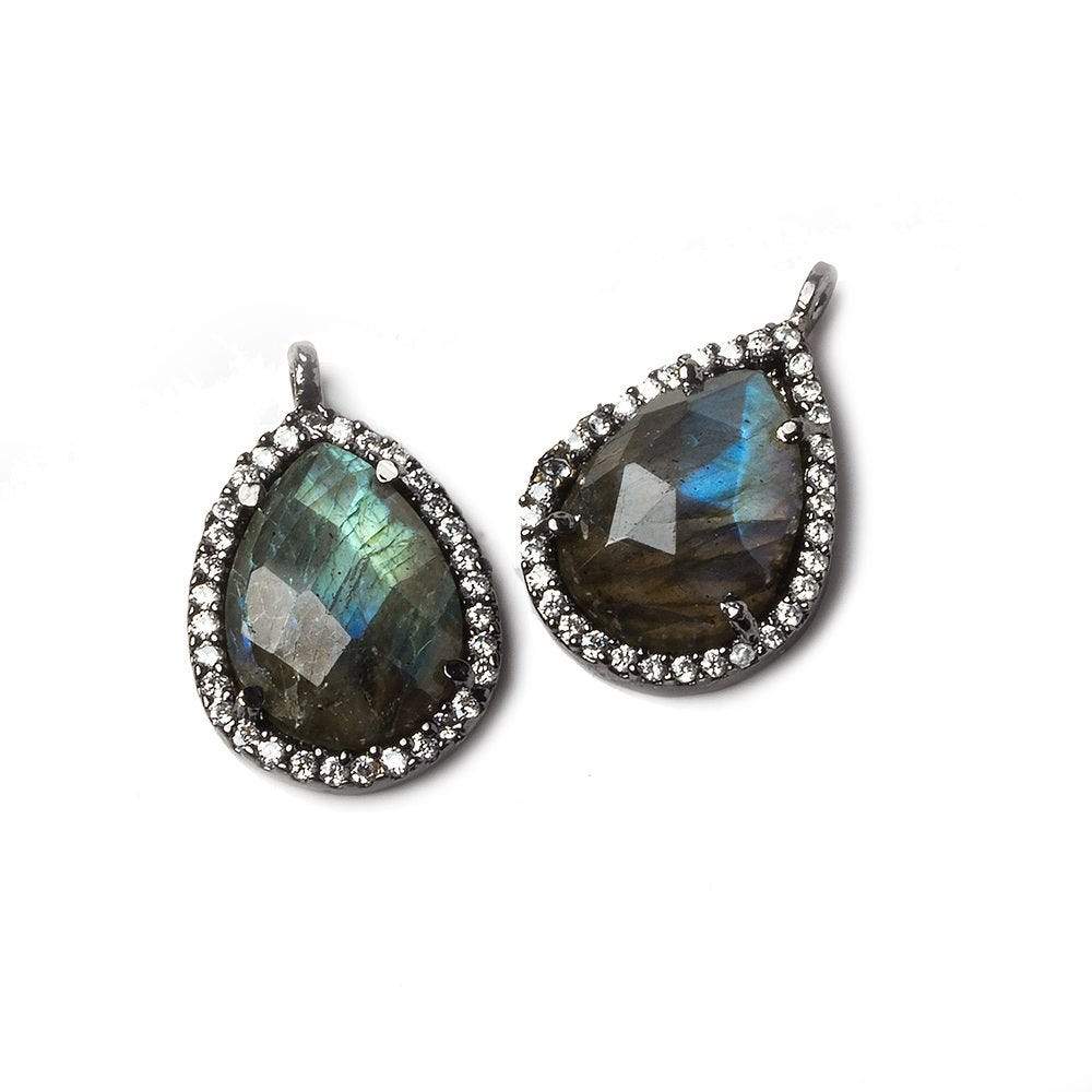 16x13mm Black Gold Bezeled White CZ and Labradorite Pear Pendant 1 piece