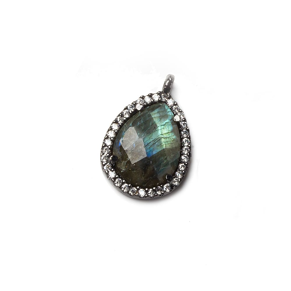 16x13mm Black Gold Bezeled White CZ and Labradorite Pear Pendant 1 piece