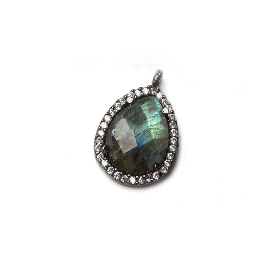 16x13mm Black Gold Bezeled White CZ and Labradorite Pear Pendant 1 piece