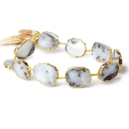 16x13mm Gold Leafed Dendritic Opal slice Strand 8 inch 10 pieces