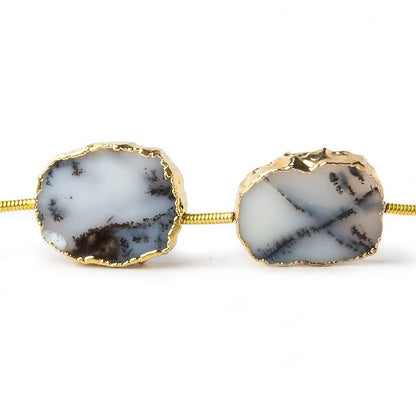 16x13mm Gold Leafed Dendritic Opal slice Strand 8 inch 10 pieces
