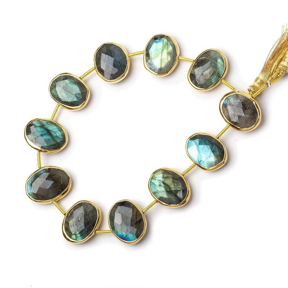 16x13mm Vermeil Bezel Labradorite Side Drilled Faceted Ovals 8 inch 11 pieces
