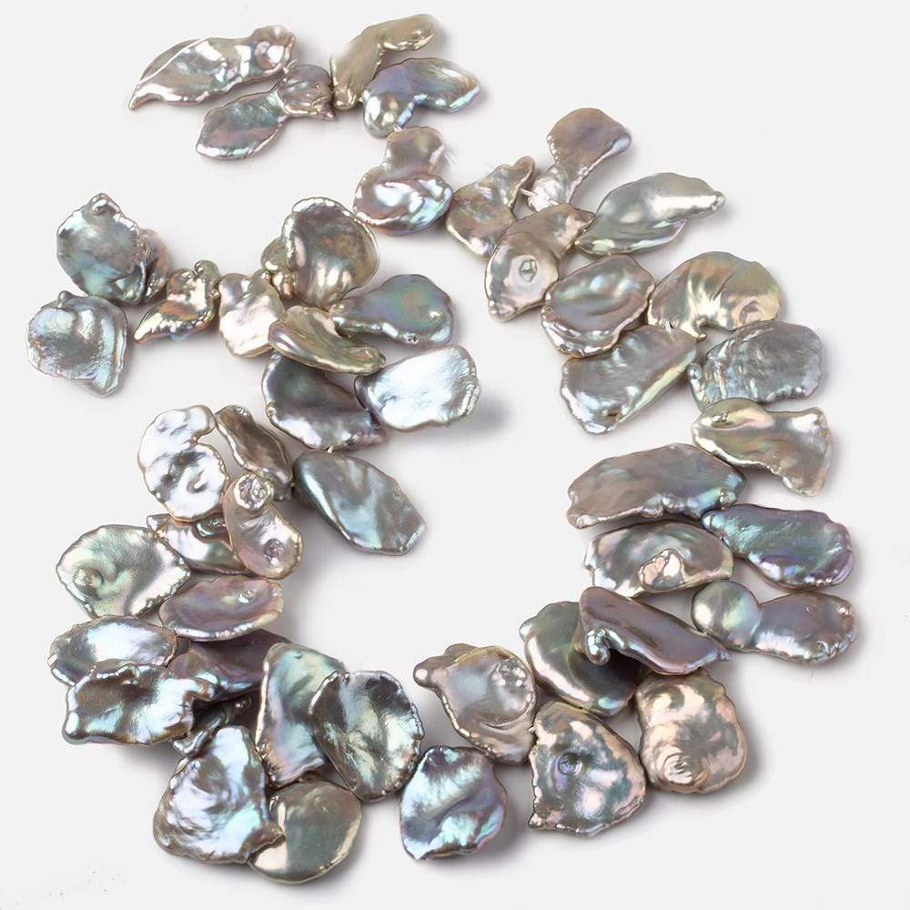 16x14-23x20mm Silver Peacock Ultra Keshi Freshwater Pearls 16 inch 41 pcs AAA