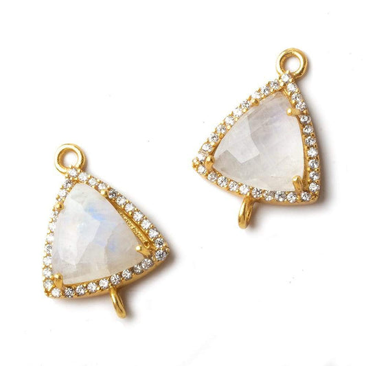16x14.5mm Gold CZ Bezel Rainbow Moonstone Triangle Connector 1 piece