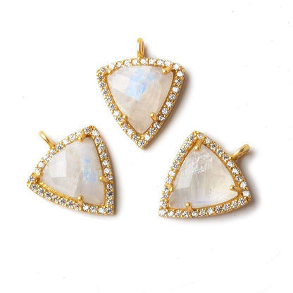 16x14.5mm Gold CZ Bezel Rainbow Moonstone Triangle Pendant 1 piece