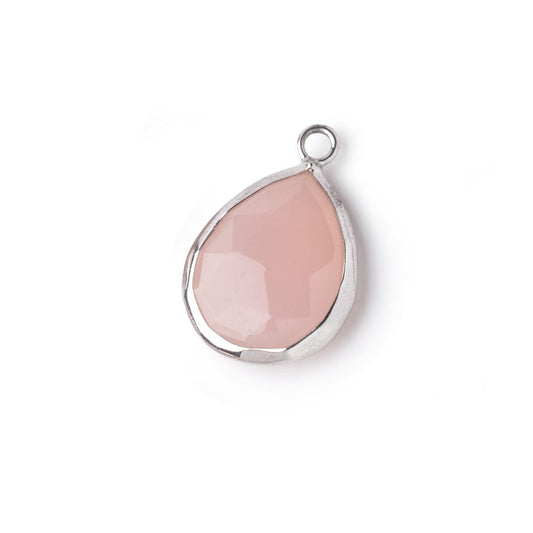 16x14mm .925 Silver Bezel Rose Chalcedony Faceted Pear Pendant 1 piece