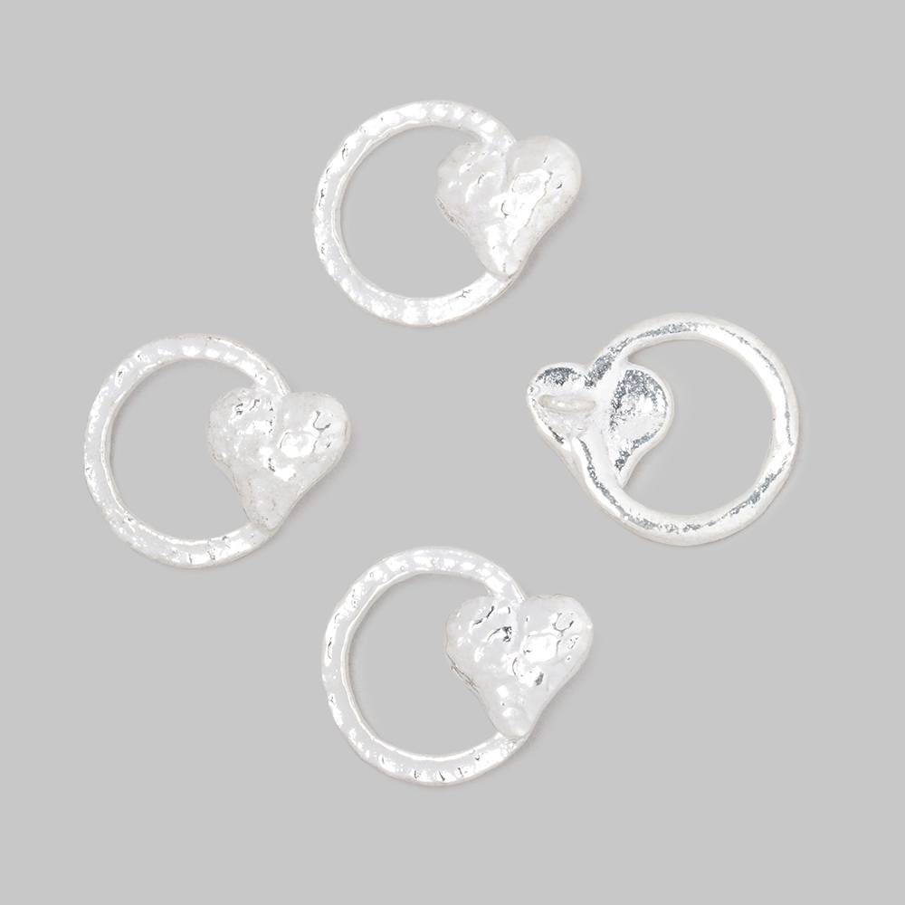 16x14mm Hammered Heart Ring Charm Set of 4 pieces