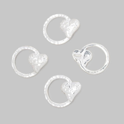16x14mm Hammered Heart Ring Charm Set of 4 pieces