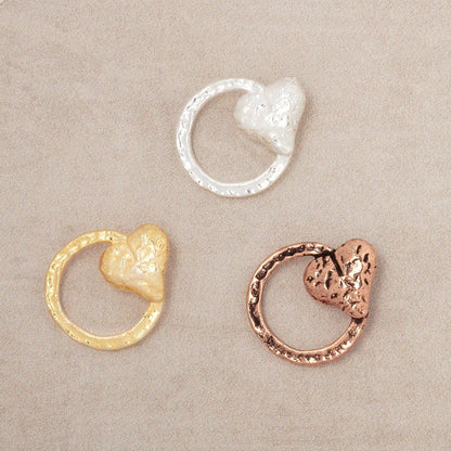 16x14mm Hammered Heart Ring Charm Set of 4 pieces