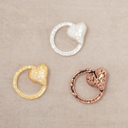 16x14mm Hammered Heart Ring Charm Set of 4 pieces