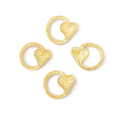16x14mm Hammered Heart Ring Charm Set of 4 pieces
