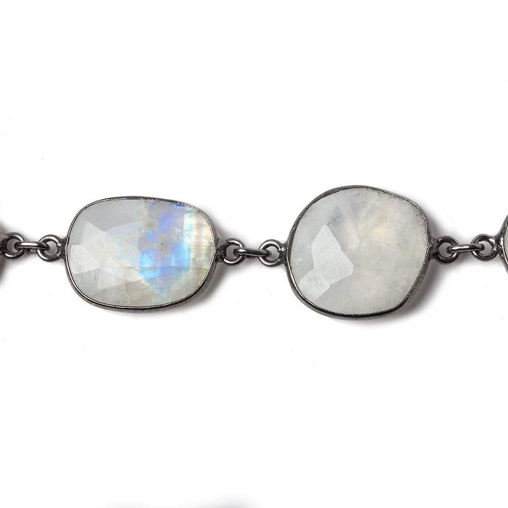 18x17-20x16mm Rainbow Moonstone nugget Black Gold .925 Bezeled Chain 11 inches