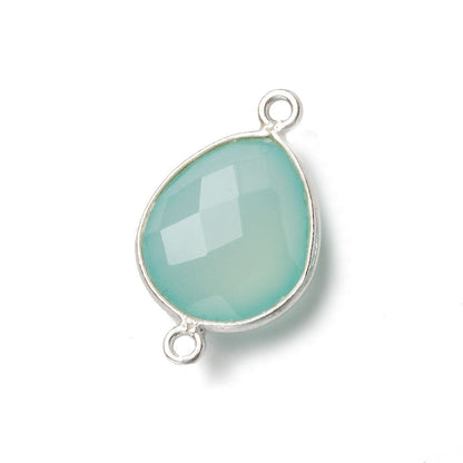 18x15mm Silver .925 Bezel Sea Chalcedony faceted pear Connector 1 piece