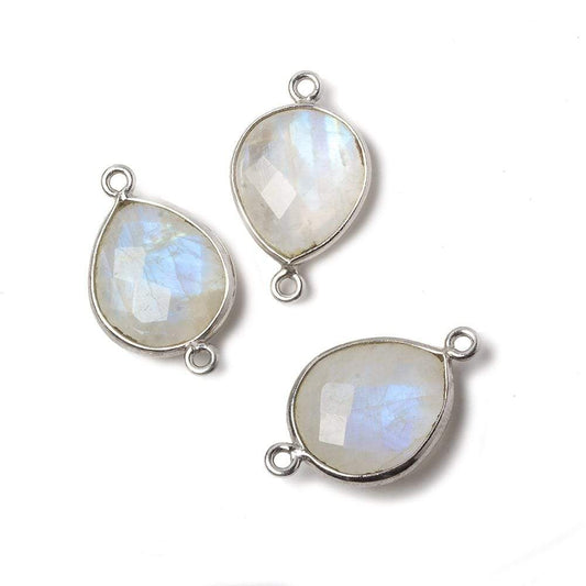 16x14mm Silver Bezeled Rainbow Moonstone Faceted Pear Focal Bead 1 piece