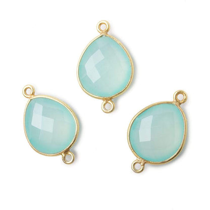 16x14mm Vermeil Bezel Sea Chalcedony faceted pear Connector 1 piece