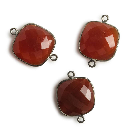16x16mm Black Gold Bezel Autumn Orange Chalcedony Cushion Connector 1 piece