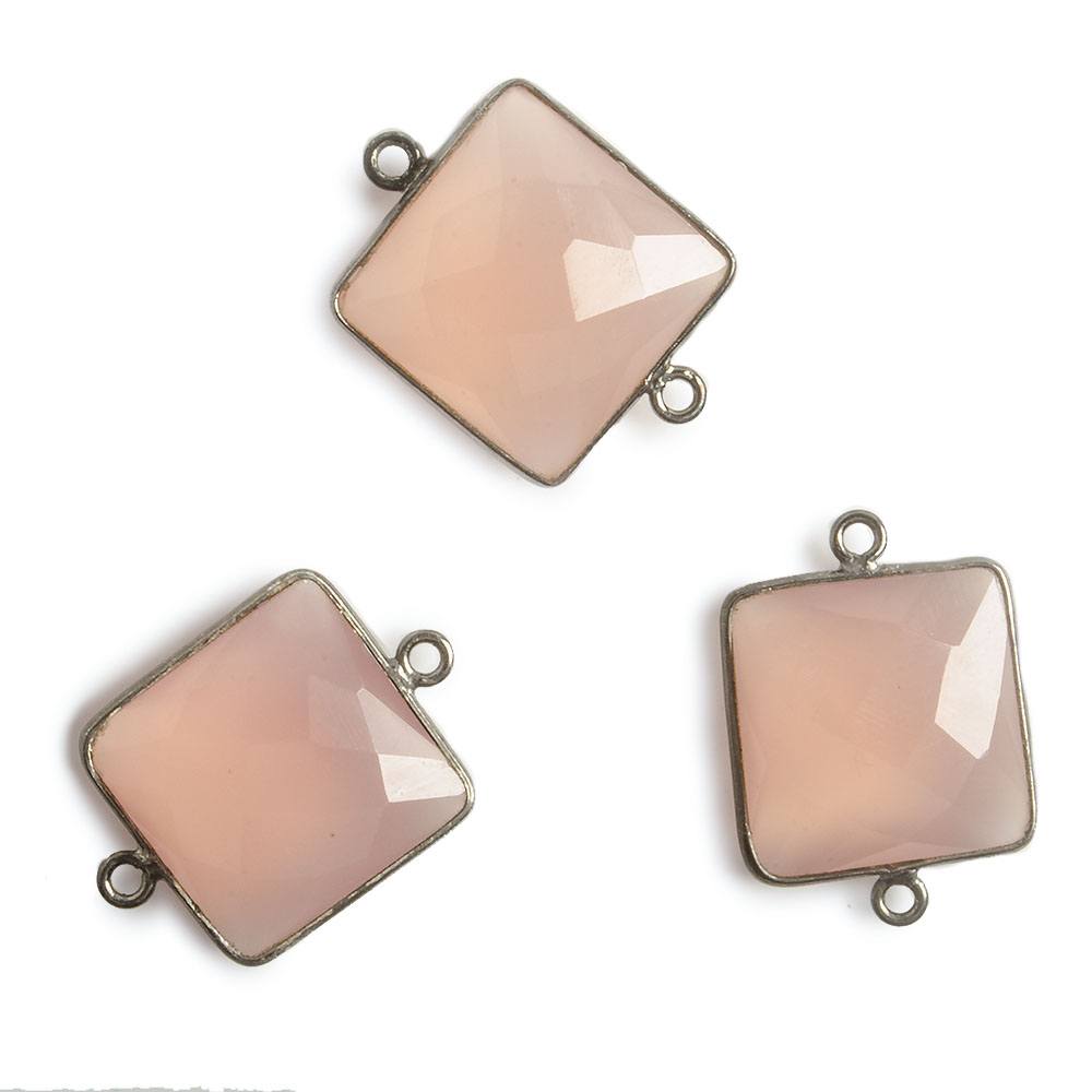 16x16mm Black Gold Bezel Petal Pink Chalcedony Square Connector 1 piece