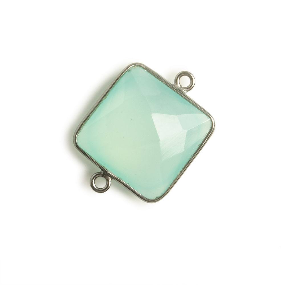 16x16mm Black Gold Bezel Sea Blue Chalcedony Square Connector 1 piece
